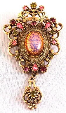 SJ97 Florenza dangly pin w faux mexican opal center